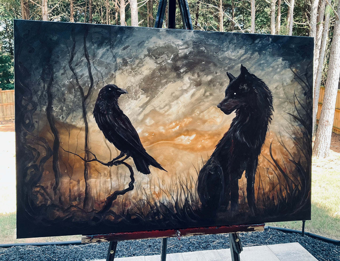 Custom Original Wolf, Raven, & Crow Paintings